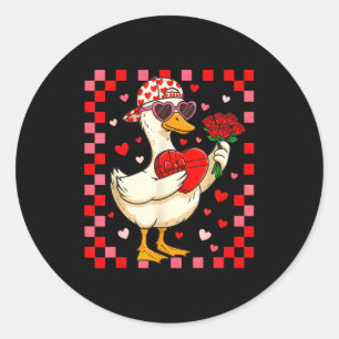 Funny Valentines Day Duck Heart Valentine Cud Kids Classic Round Sticker