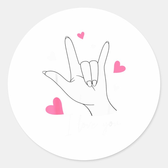 Funny Valentines Day Heart I Love You Hand Sign La Classic Round Sticker (Front)