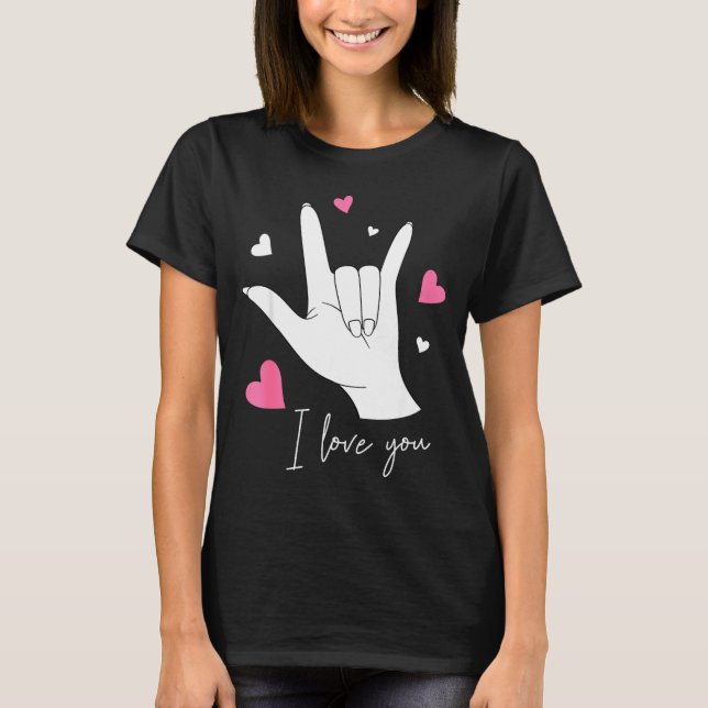 Funny Valentines Day Heart I Love You Hand Sign La T-Shirt (Front)