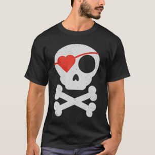 Funny Valentine's Day Heart Pirate Skull & Bones T-Shirt