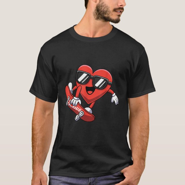 Funny Valentines Day Heart Skateboarding Boys Girl T-Shirt (Front)