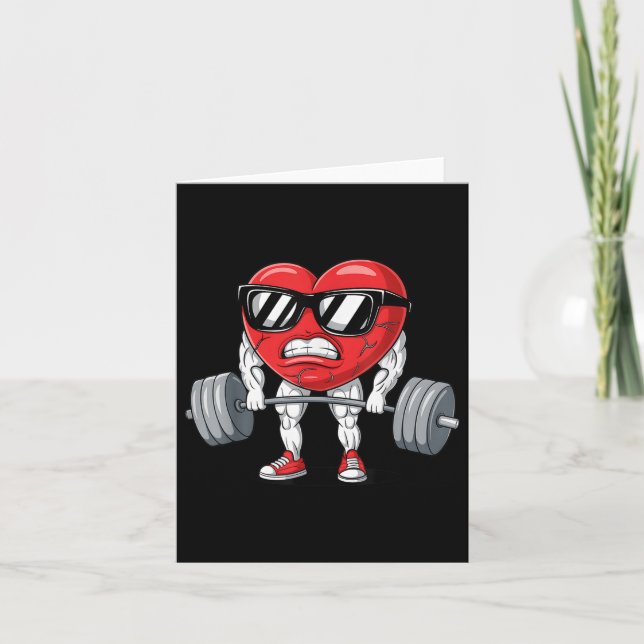 Funny Valentines Day Heart Weightlifting Deadlift  Card (Front)