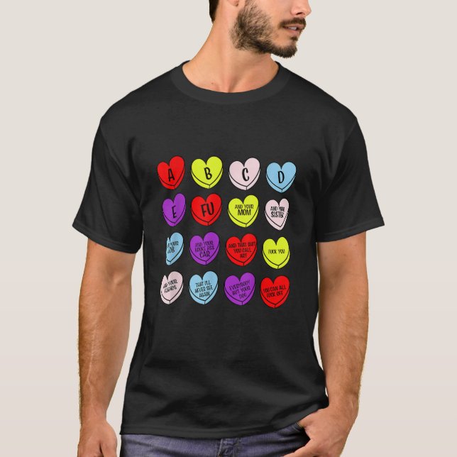 Funny Valentines Day Hearts ABCDEFU Women Men Vale T-Shirt (Front)