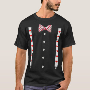Funny Valentines Day Hearts Suspenders Heart Bow T-Shirt