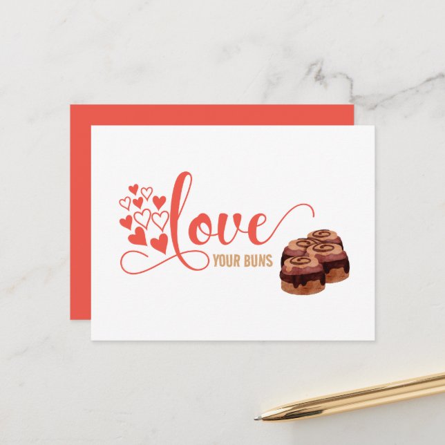 Funny Valentine's Day Love Your Buns Joke Card (Front/Back In Situ)