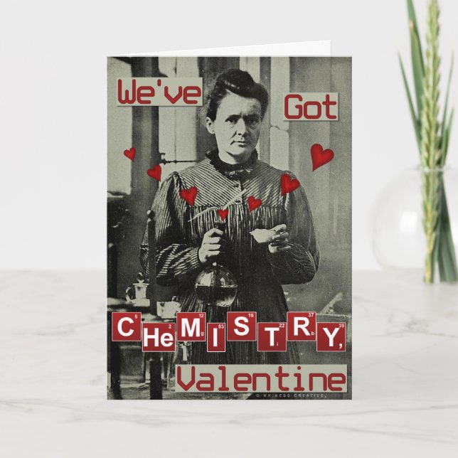 Funny Valentine's Day Marie Curie Chemistry Nerdy Holiday Card (Front)