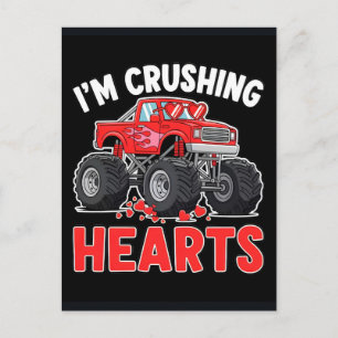 Funny Valentines Day Monster Truck Crushing Hearts Holiday Postcard