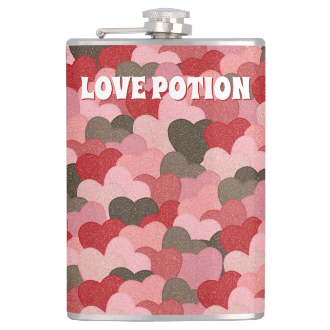 Funny Valentines Day Paper Hearts Love Potion Hip Flask (Front)