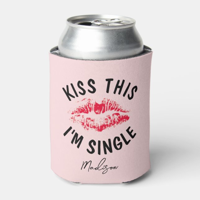 Funny Valentines Day Pink Red Kiss Personalised Can Cooler (Can Front)