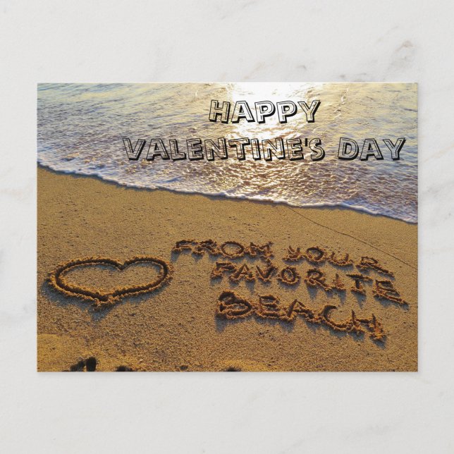 Funny Valentine's Day Pun Beach Heart Holiday Postcard (Front)