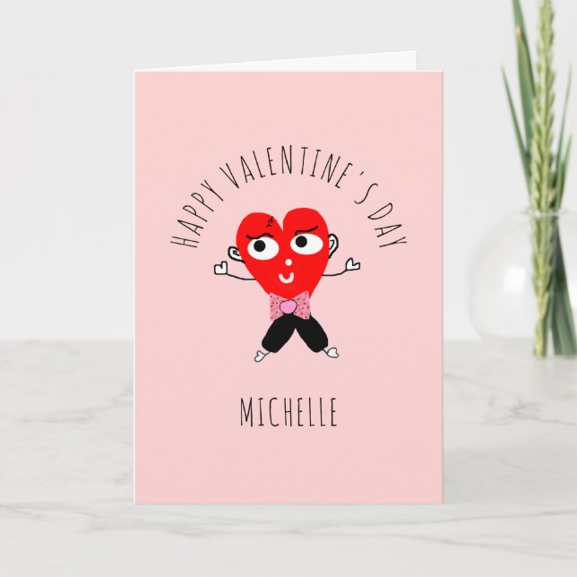 Funny Valentines Day Red Heart Romantic Name Holiday Card (Front)