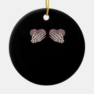 Funny Valentines Day Skeleton Hands Hearts Girl Ceramic Tree Decoration