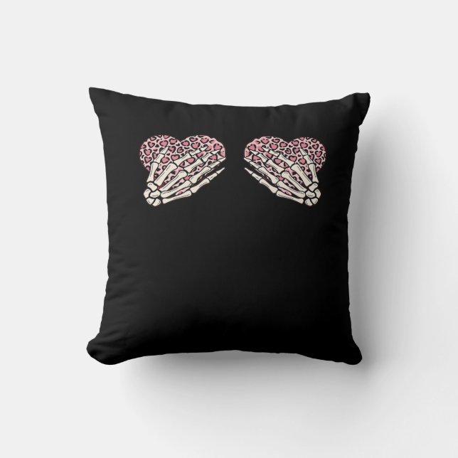 Funny Valentines Day Skeleton Hands Hearts Girl Cl Cushion (Front)