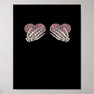 Funny Valentines Day Skeleton Hands Hearts Girl Cl Poster