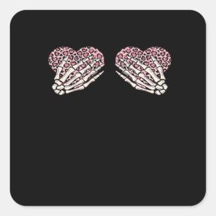 Funny Valentines Day Skeleton Hands Hearts Girl Cl Square Sticker