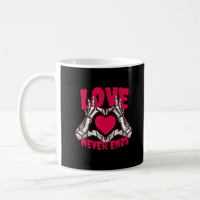 Funny Valentines Day Skeleton Heart Hands Coffee Mug (Left)