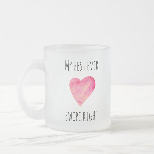 Funny Valentines Day Swipe Right Dating Frosted Glass Coffee Mug (Left)