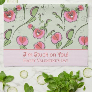 Funny Valentine's Day Venus Flytrap Plant Tea Towel