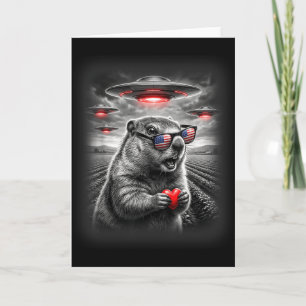 Funny Valentines Groundhog Heart Selfie Alien Ufo Card