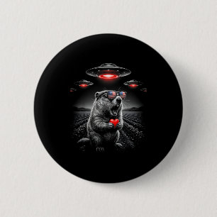 Funny Valentines Groundhog Selfie Alien Ufo Usa Fl 6 Cm Round Badge