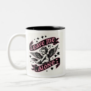 Funny Valentines, Leave me Alone sad cupid Two-Tone Coffee Mug