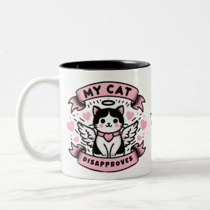 Funny Valentines, my cat disapproves Two-Tone Coffee Mug