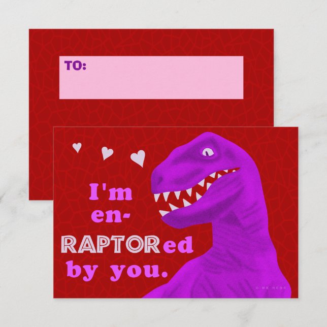 Funny Valentine's Raptor Dinosaur Kids Classroom Invitation (Front/Back)