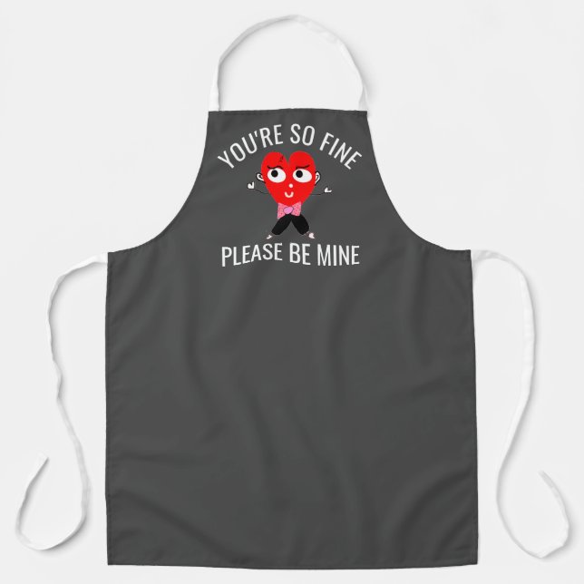 Funny Valentines Red Heart Mens Grey Chef Apron (Front)