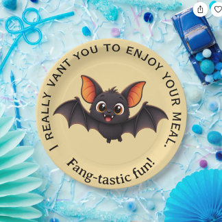 Funny Vampire Bat Halloween Party Paper Plate