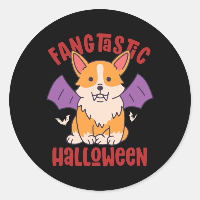 Funny Vampire Corgi Dog Lover Fangtastic Halloween Classic Round Sticker (Front)