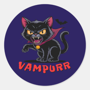 Funny Vampurr Vampire Cat Halloween Pun Classic Round Sticker