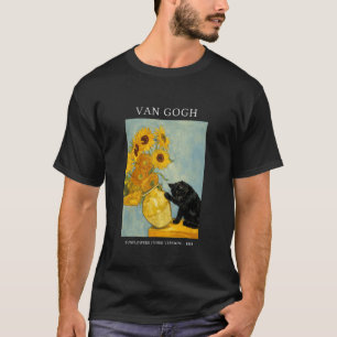 Funny Van Gogh Whimsical Cat with Sunflowers Vase T-Shirt