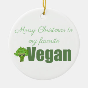 Funny Vegan Broccoli Cute Illustration Christmas Ceramic Tree Decoration