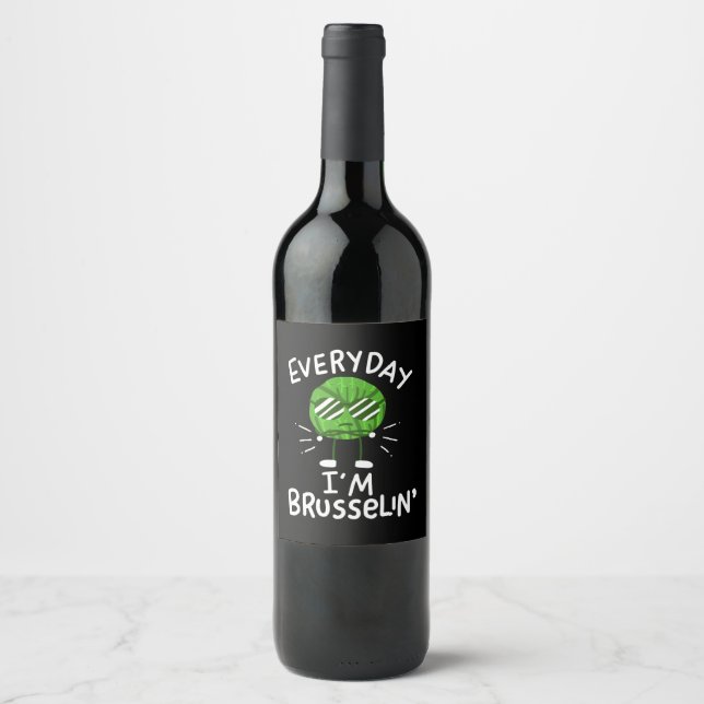 Funny Vegan Brussels Sprouts Wine Label (Front)