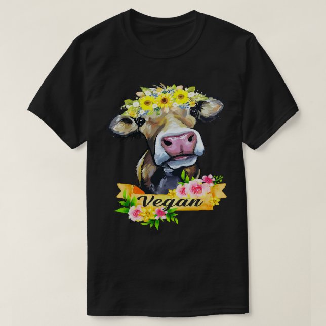 Funny Vegan Flower Cow Vegetarian Lovers Animals C T-Shirt (Design Front)