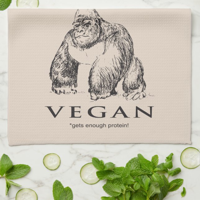 Funny vegan gorilla protein tea towel (Folded)
