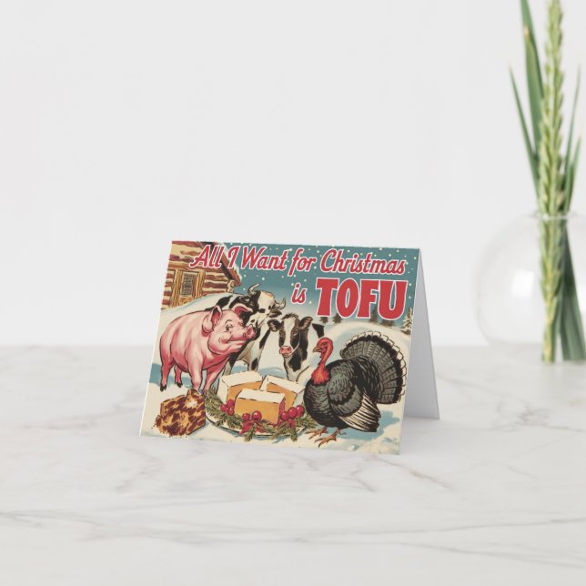 Funny Vegan Vegetarian Christmas Tofu Card (Front)