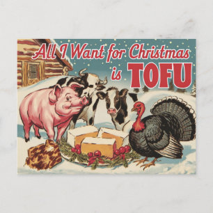 Funny Vegan Vegetarian Christmas Tofu Postcard