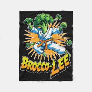 Funny Vegetable Design Brocco Lee In Karate Action Fleece Blanket