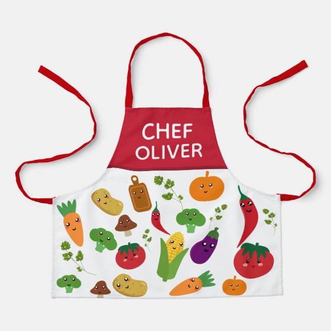Funny Vegetable Fruit Faces Chef Kids Apron (Front)