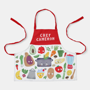 Funny Vegetable Fruit Faces Chef Kids Apron