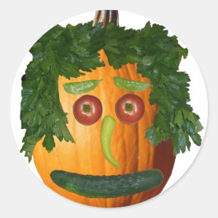 Funny Vegetable Pumpkin Face Classic Round Sticker