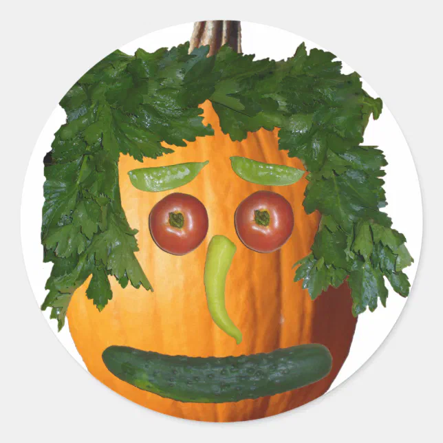 Funny Vegetable Pumpkin Face Classic Round Sticker | Zazzle