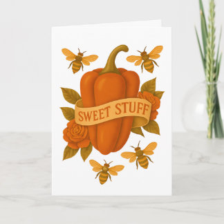 Funny Vegetable – Sweet Pepper Bee & Flower Tattoo Card