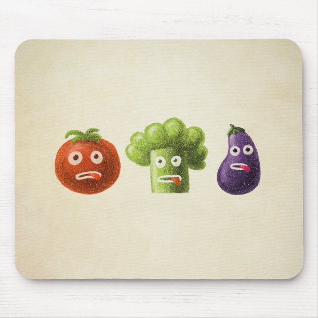 Funny Vegetables: Broccoli Tomato Eggplant Mouse Mat (Front)