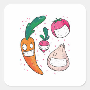 Funny Vegetables in Face Masks Square Sticker