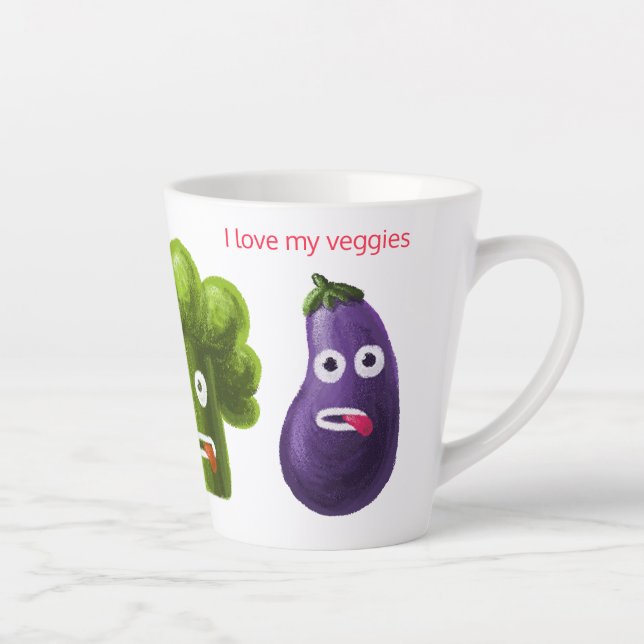 Funny Vegetables Love - Broccoli Tomato Eggplant Latte Mug (Right)