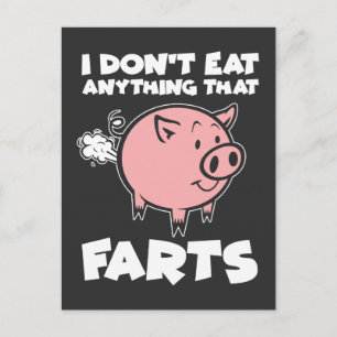 Funny Vegetarian Vegan Animal Lover Pun Pig Fart Postcard