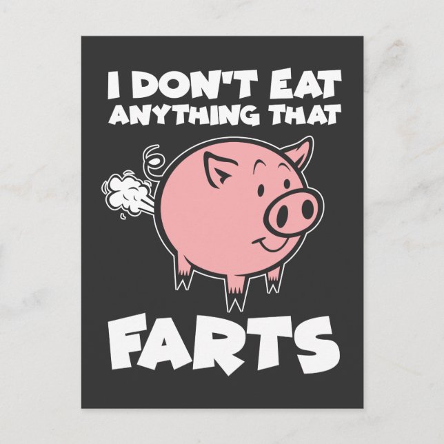 Funny Vegetarian Vegan Animal Lover Pun Pig Fart Postcard (Front)