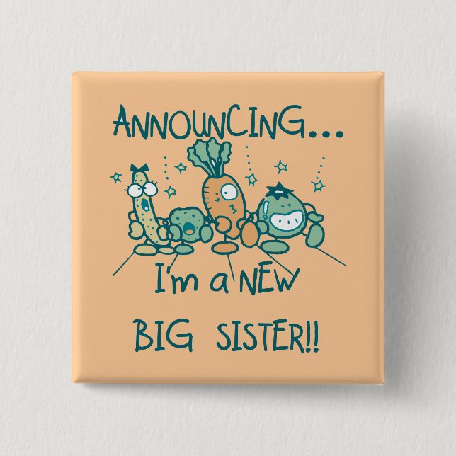 Funny Veggies New Big Sister 15 Cm Square Badge (Front)